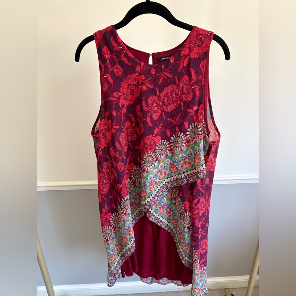 Floral Sleeveless Dress- Red and Blue